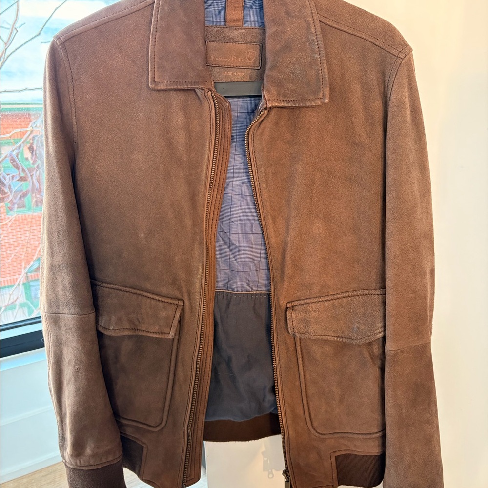 Massimo Dutti Brown Suede Bomber Jacket